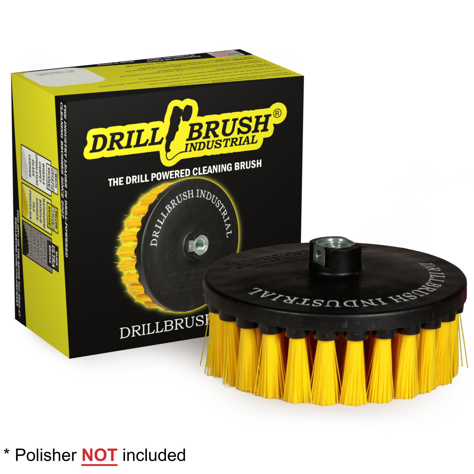 Drillbrush, 7in. Floor Scrubber / Boat Hull Brush - 5/8x11 Hub, Included (qty.) 1 Model# 7in-L-Y-T-DB